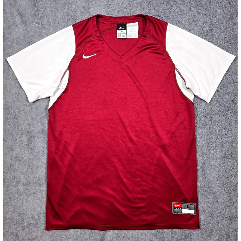 Nike Jersey Mens Large Burgundy White Dri-FIT V-Neck Short Sleeve 359728